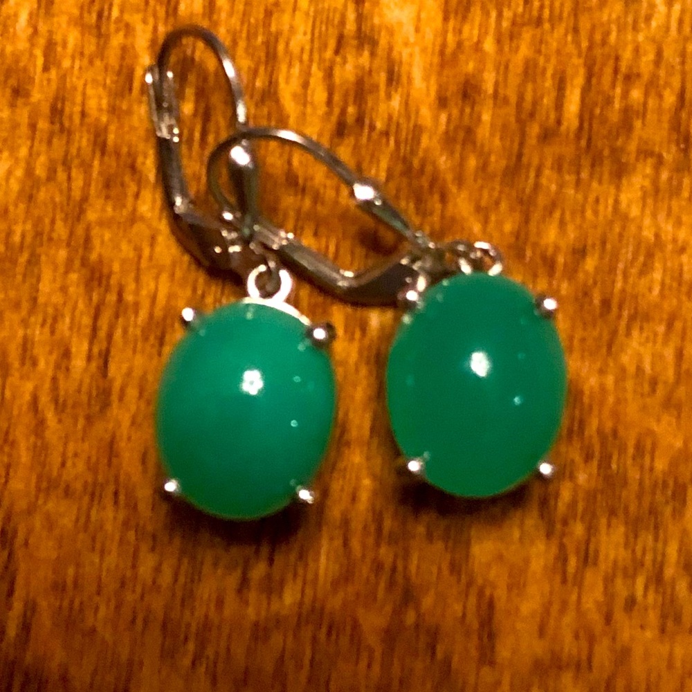 Sterling silver green stone earrings.